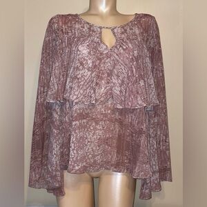 Jennifer Lopez women’s blouse Large top shirt mauve pink tiered bell sleeve